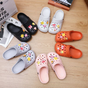 Adorable Cartoon Themed Thick Heel Anti-Slip Beach Slippers for Women Hollow out Design Comfortable Lightweight EVA Material