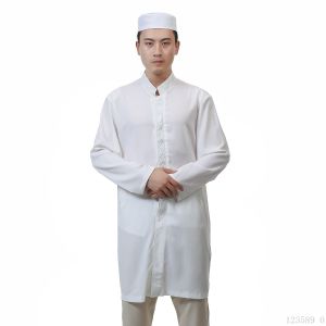 New Summer Recommendation Mens Muslim Ethnic Clothing Linen Prayer Robe Stand Collar Mid-Length Open Cardigan Loose Fit Home Wear