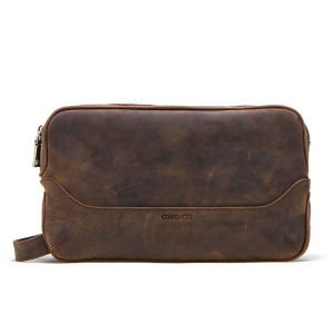 Hiram Genuine Leather Toiletry Bag Cosmetic Bag with Large Capacity Cosmetic Bags for Men Travel Portable Pouch Zipper Bags