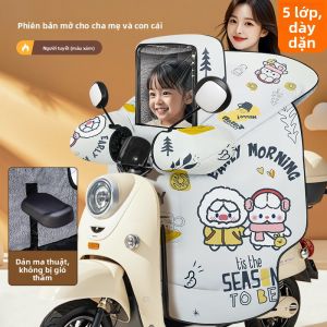HELLOLEIBOO | Vỏ bọc xe máy điện dày dặn có lót lông cừu cho trẻ em mùa đông chống gió chống thấm nước mới 2024 Vỏ bọc xe máy điện cho phụ huynh và con