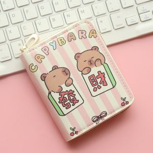 Cartoon Short Wallet for Girls Large Capacity Student Zipper Capybara Water Coin Purse Multi-Card Slot Mini Square Bag