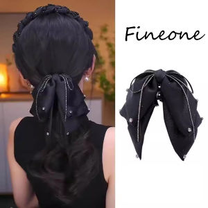 ลูกปัดโบว์หลายชั้นคลิปหนีบผมหางม้าผู้หญิงอุปกรณ์ติดแต่งผมที่แต่งผมสวยหรูฝรั่งเศส