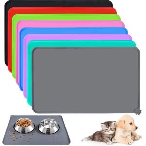 Cat Dog Food Mat For Pet Feeding Bowl Floors Waterproof Non Slip Silicone Pet Bowl Mat - High-Lipped Non-Stick Waterproof Pad