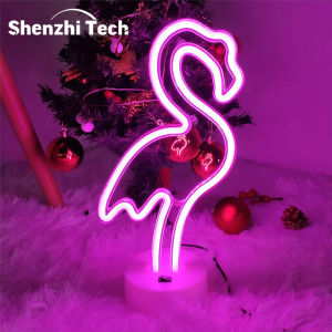 Flamingo Neon Signs Light LED Pink Wall Lamp Room Decor Battery/USB Operated for Gift Childrens Bedroom Wedding Party Camping
