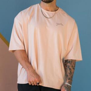 Mens Fitness Training Clothes Cotton Loose Half Sleeve T-Shirt Breathable Moisture Wicking Elastic round Neck Casual Sportswear