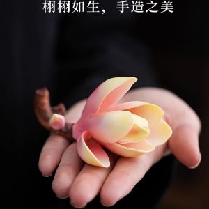 Creative Magnolia Tea Pet Premium Ceramic Color-Changing Tea Table Decoration Home Use Tea Tray Ornament Hand-Painted Style
