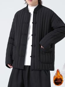 Thickened Cotton Padded Jacket Mens Traditional Chinese Style Warmth Stylized Button Design Zen Influence Mandarin Collar Coat