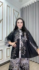 Setelan Wanita Sharma Hitam Putih – Baju Busui Katun Rayon Nyaman Celana Komprang
