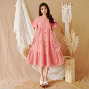 COD DRESS MIDI SUSUN KANCING TERBARU / DRESS MIDI SUSUN TERLARIS/DRESS MIDI SUSUN BUSUI