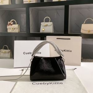 Cueby Kittie Diamond Embellished Satin Evening Bag Womens Single Shoulder Handbag Stylish Small Square Bag for Casual Occasions
