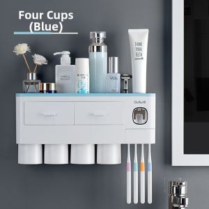 Wall-mounted Magnetic Toothbrush Holder With Toothpaste Squeezer