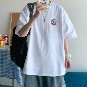 Áo Thun Cotton Tay Ngắn Mùa Hè Thường Ngày Rộng Rãi Cho Nam Áo Thun Tay Lửng in Họa Tiết Thời Trang Màu Trắng