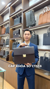 Túi Xách Nam Dáng Hộp Cặp Da Doanh Nhân GENCE CTS18 Chất Liệu Da Bò Khóa Số Cao Cấp Màu Nâu