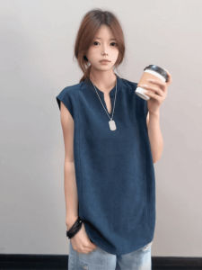 LIUBU | Áo Vest Vòng Cổ V Hình Thêu Rồng Xanh Navy