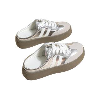 Womens Summer Outdoor Slip-On Thick Bottomed Head Covered Sandals Half Slippers Fashionable Cross Tie Platform Flats