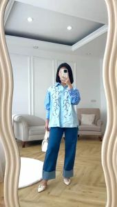 NANDO ATASAN KEMEJA OVERSIZED WANITA FULL BORDIR BUNGA LENGAN PANJANG PREMIUM QUALITY