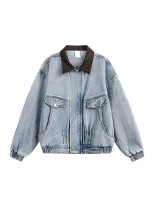 แจ็คเก็ตยีนส์ทรงหลวมสไตล์อเมริกัน สไตล์ฮิปสเตอร์ ทรงเข้ารูป ปกโปโล สำหรับผู้ชายและผู้หญิง แจ็คเก็ตยีนส์ฤดูใบไม้ร่วงใหม่