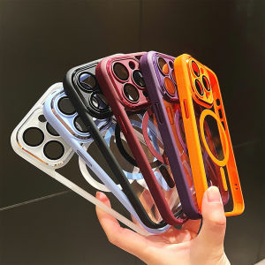 CrashStar With Lens Films MagSafe Anti-slip Edge Clear Transparent Hard Phone Case For iPhone 16 15 14 Pro Max Plus 13 12 Pro Max Wireless Charging Phone Casing Shockproof Cover With Full Cover Lens Camera Protection