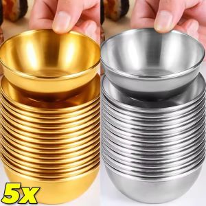 จานซอสปรุงรสเหล็กสแตนเลสขนาดเล็ก5ชิ้นถาดเสิร์ฟเครื่องเทศจานทองเงินจานชามเครื่องใช้สำหรับโต๊ะอาหารที่ใช้ในครัว
