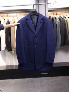 เสื้อฮอมซิกผู้ชาย ทันสมัย ขนสัตว์ เสื้อโค้ท ขนสัตว์ 35 ผ้าฝ้าย บุซับในให้ความอบอุ่น ฤดูใบไม้ร่วง ฤดูหนาว เสื้อโค้ท หลวม ทรงพอดีตัว ความยาวปานกลาง ปกพับลง ปกเสื้อ