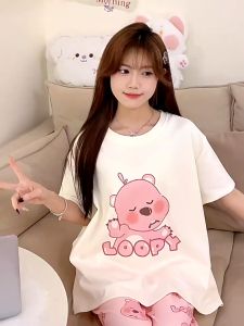 Đồ mặc nhà hoạ tiết hoạt hình dễ thương Bộ ngủ Loopy thun cotton cao cấp tay ngắn quần dài có Bigsize