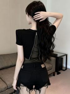 GUZILIAN | Áo Thun Ôm Body Thiết Kế MESH Cột Dây