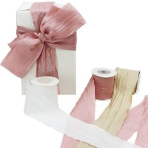 (10 Yards/pack) 5cm Solid Color Glossy Surface Pleated Silk Ribbon Gift Packaging Ribbons Sewing Textile Accessories Party Wedding Decoration DIY