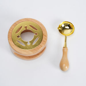 1set Wax Seal Stamp Set Vintage Lacquer Seal Melting Pot Gold Hollow Metal Sheet Solid Wood Integrated Melting Pot Wax Melting