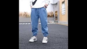 Girls jeans straight pants big kids style loose wide legs spring pants for kids