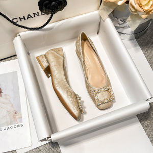 New Chinese Style Womens Single Shoes Medium Heel Comfortable for Cheongsam Hanfu High Heel Not Tired of Foot Square Head