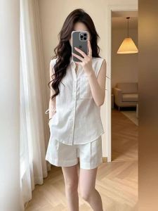 ZHENMANZI | Summer High Class Old Money Style White Casual Sleeveless Shirt and Wide Leg Shorts Set