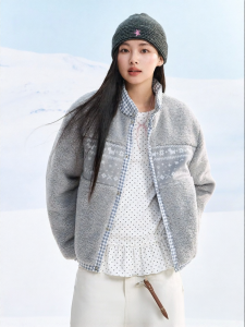 F426 | Fair Isle Print Spliced Faux Sherpa Lined Coat
