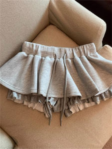 Váy Ngắn Chữ a Cạp Thấp Màu Xám Có Dây Rút Cho Nữ Mùa Hè Mới Váy Ngắn Bó Sát Cỡ Lớn Phong Cách Đường Phố Váy Ngắn