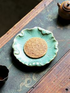 จานรองชามาชาเซรามิคทำมือสไตล์จีน จานรองที่ใส่เครื่องดื่ม จานรองชามาชาแบบเก่าแก่ จานรองเครื่องดื่มชาแบบฝังน้ำ