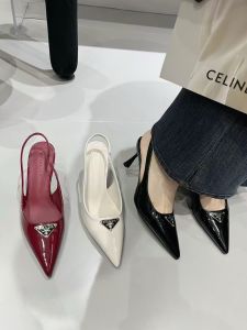 French Metal Buckle High Heel Sandals Spring Summer New Style Thin Heel Elegance Lady Sharp Point Single Shoes Fashionable Flats