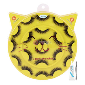 SUNYWILL 10 Pairs False Eyelashes Set Fluffy Natural Lovely Cat Eyelash Reusable Thick Fake Eye Lashes Extension Makeup Tool