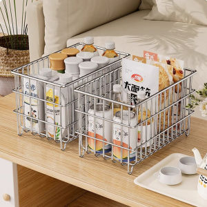 Stainless Steel 304 Fruit Basket Desktop Storage Box Snack Organizer Iron Art Utensil Holder Simple Design Rectangular Shape