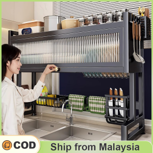 Stainless Steel Dish Drainer Rack/Kitchen Sink Rack with Door/Dustproof Dish Rack/Kitchen Organizer/Metal Storage Rack | Rak Pinggan Kering不锈钢碗碟沥水架