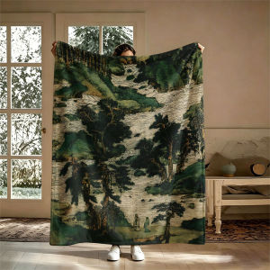 BILIBILI | Chăn Lông Cừu Kiểu Dáng Hiện Đại 100% Polyester Chất Liệu Vải San Hô Họa Tiết Suối Núi Trung Quốc Cổ Đại Dùng Cho Ghế Sofa Văn Phòng Giường Ngủ Du Lịch Cắm Trại Sử Dụng Được Quanh Năm.