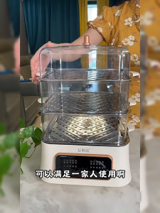 Household food-grade electric steamer with transparent lid rapid heating and automatic keep-warm function. Pengukus elektrik 電蒸籠