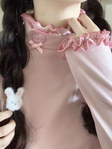 Pinkgirl Warm Velvet Base Shirt Womens Inner Wear with Wooden Edge Design Cute Autumn Winter Fashion Korean Style Top