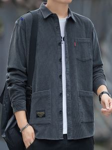 ROMON | เสื้อเชิ้ตคอปกปานสำหรับผู้ชาย ทรงหลวม แขนยาว ผ้าคอร์ดูรอย ทรงหลวม ฤดูใบไม้ร่วง 2024 ผ้าฝ้าย 100% ปกเสื้อผ้าทำงานแบบลำลอง