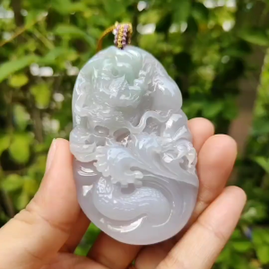 Hugh Dragon #2 Crafted on Natural Type A Jadeite Jade as Pendant certificate weighs 88.3 grams measurement 74 * 44.2 * 17 mm (pendant365)