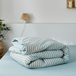 Pure ผ้าฝ้าย ลายทาง ปลอกผ้านวมเดี่ยว 180x200 คู่ 200x230 ถักหม่อนจีน ผ้าฝ้าย เครื่องนอนสไตล์ญี่ปุ่นผ้านวม