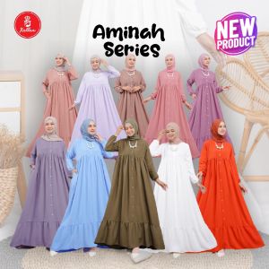 Dress Gamis Aminah Crinkle Airflow Premium Wanita Fashion Muslim All Size Dewasa Terbaru - XELLEA