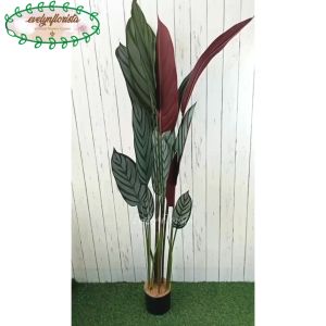 Pohon Imitasi Daun Calathea Ungu T150 Latex Artificial Pot Dasar Hitam Plastik Dekorasi Ruang Tamu