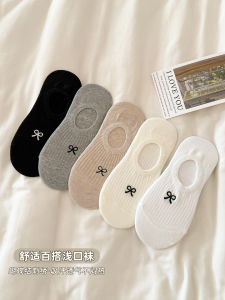 Summer Butterfly Knot Invisible Boat Socks Womens Pure Cotton Non Slip Thin Breathable Socks Anti Slip New 2025 Model