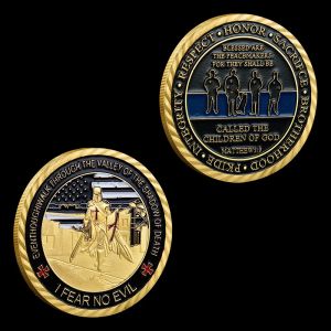Knights Templar Cross Christ Gold Plated Commemorative Coins Thin Blue Line Souvenir Coin