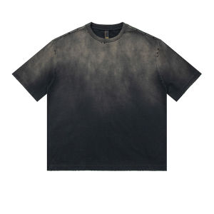 Retro สไตล์อเมริกันผู้ชายเสื้อยืด 320g Heavy Gradient แขนสั้นผ้าฝ้าย Hip Hop ยี่ห้อ Oversize ครึ่งแขนเสื้อสําหรับเยาวชน