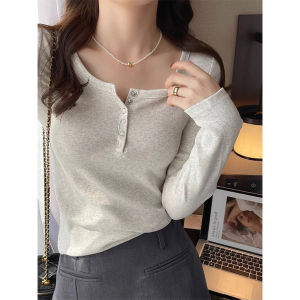 Pure Cotton Long Sleeve T-Shirt Womens Early Spring Inner Wear 2025 New Style Base Shirt Inner Match Shoulder V-neck Small Shirt